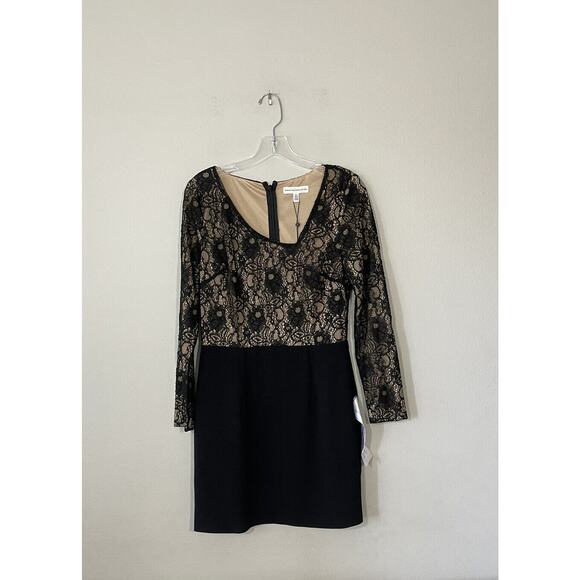 Dress the Population Dresses & Skirts - NEW Dress The Population Medium Black Nude Lace Mini Dress Long Sleeve Glam NWT